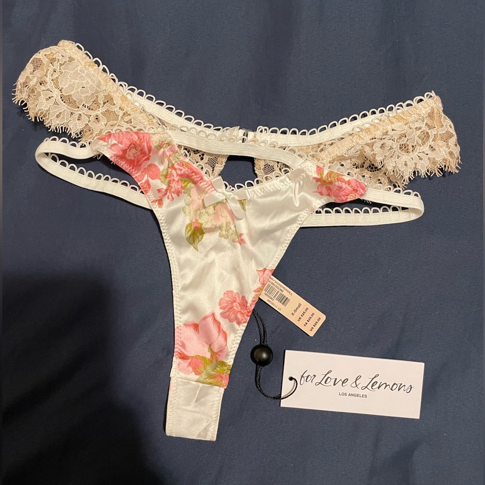 NWT For Love & Lemons High Rise Strappy Lace Floral Thong